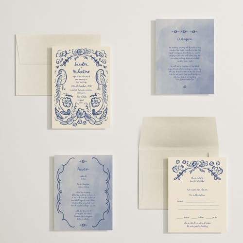 This is a marseille bleu petite wedding invitations with standard by Ani Somi called santa catalina printing on signature in petite