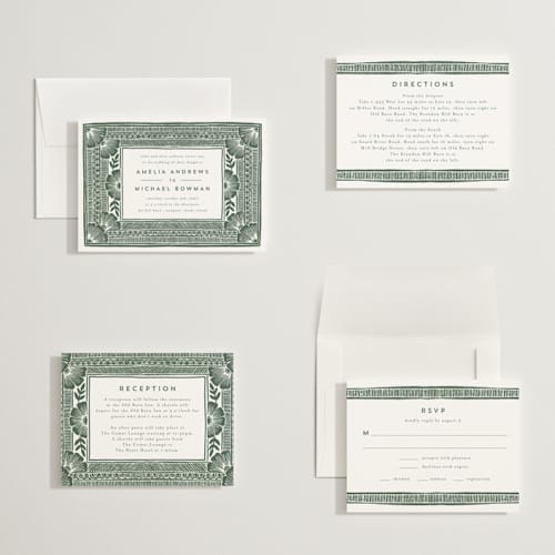This is a fern petite wedding invitations with standard by Katharine Watson called block print frame printing on signature in petite