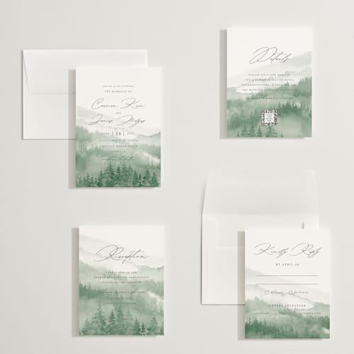 This is a fern petite wedding invitations with standard by Helen Halik called over the mountains printing on signature in petite