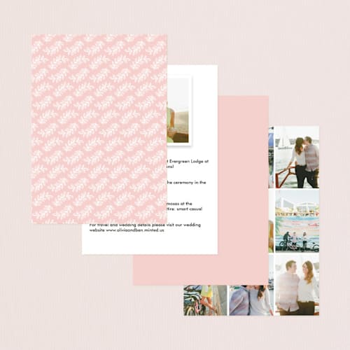 This is a blush petite wedding invitations with standard by Lehan Veenker called krafted florals printing on signature in petite