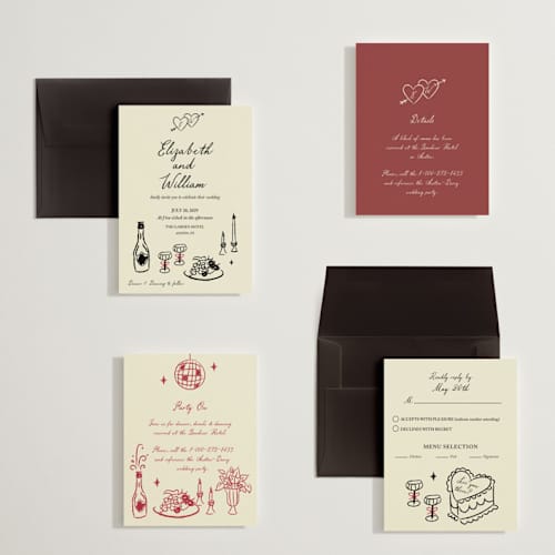 This is a champagne petite wedding invitations with standard by Helena Vitto called vintage lovers printing on signature in petite