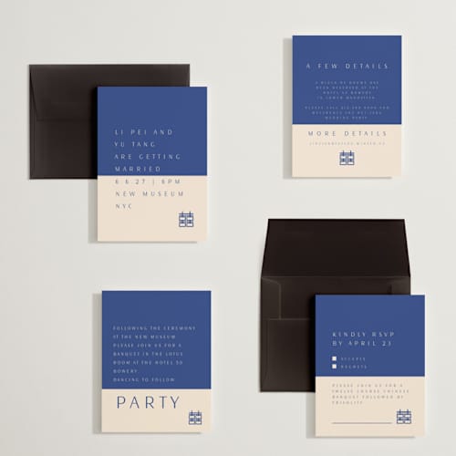 This is a marseille bleu petite wedding invitations with standard by Deborah Chou called two toned printing on signature in petite