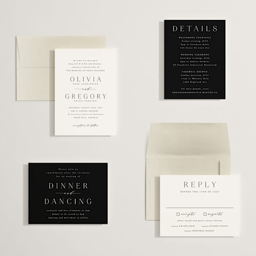This is a lily petite wedding invitations with standard by Hooray Creative called classy type printing on signature in petite