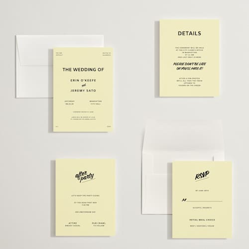 This is a butter petite wedding invitations with standard by Studio Suku called courthouse printing on signature in petite