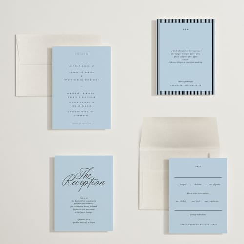 This is a sky petite wedding invitations with standard by Blustery August called tarte tatin printing on signature in petite