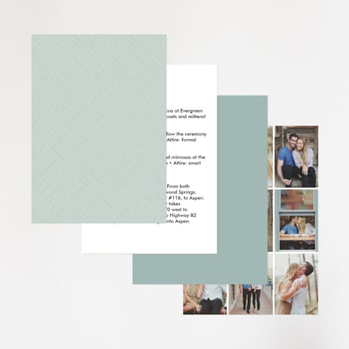 This is a celadon petite wedding invitations with standard by Olive and Violet called shades printing on signature in petite