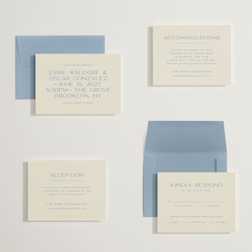 This is a cerulean petite wedding invitations with standard by Ellen Schlegelmilch called brooklyn printing on signature in petite
