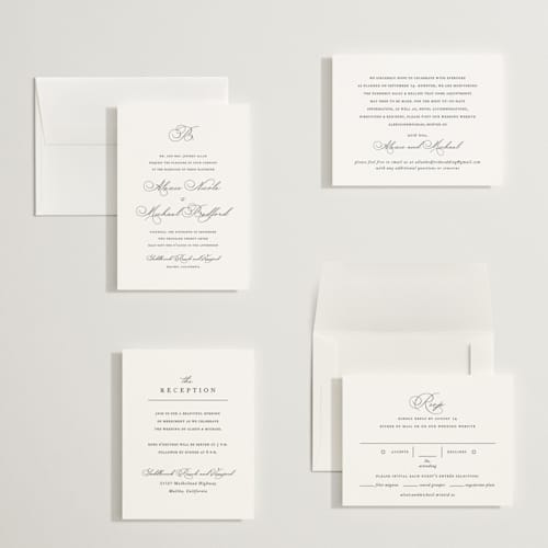 This is a pearl petite wedding invitations with standard by Jennifer Postorino called initial printing on signature in petite