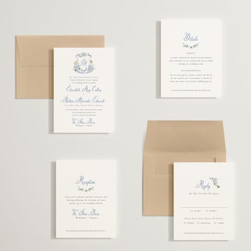 This is a periwinkle petite wedding invitations with standard by Design Lotus called sweethearts printing on signature in petite