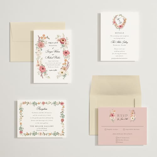 This is a sunset petite wedding invitations with standard by Susan Moyal called cherished printing on signature in petite