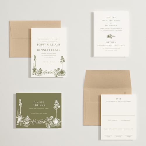 This is a verde petite wedding invitations with standard by Megan Davis called rancho printing on signature in petite