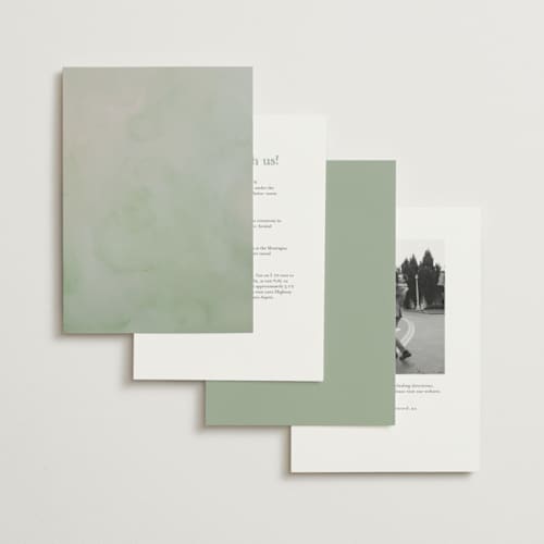 This is a moss petite wedding invitations with standard by Cass Loh called watercolor flowers crest printing on signature in petite