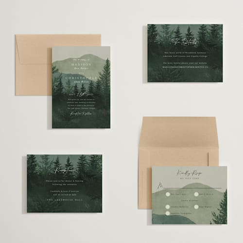 This is a jade petite wedding invitations with standard by Elly called the forest printing on signature in petite