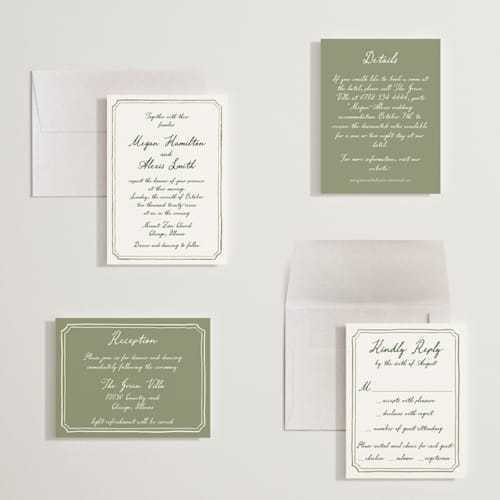 This is a moss petite wedding invitations with standard by Cass Loh called handwritten printing on signature in petite