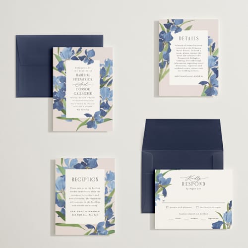 This is a natural petite wedding invitations with standard by Everett Paper Goods called irises printing on signature in petite