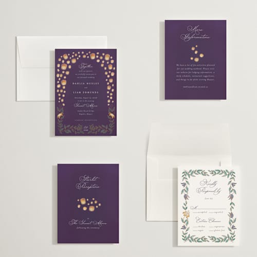 This is a twilight petite wedding invitations with standard by Simona Camp called disney's tangled lanterns printing on signature in petite
