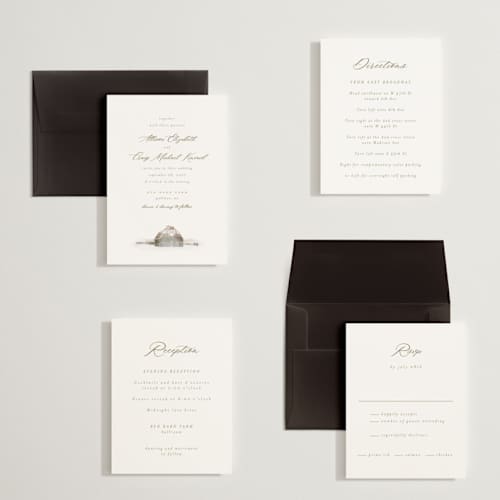 This is a fawn petite wedding invitations with standard by AK Graphics called rustic barn printing on signature in petite