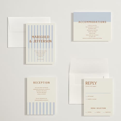 This is a wave petite wedding invitations with standard by Kelly Watkins called stripes printing on signature in petite