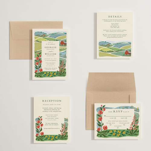 This is a barn petite wedding invitations with standard by Paper Sun Studio called farm and field printing on signature in petite