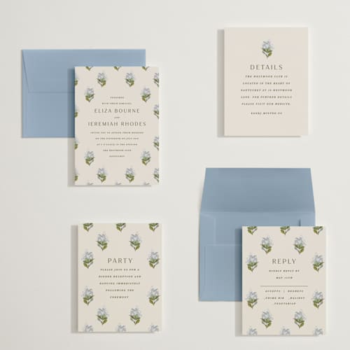 This is a almond petite wedding invitations with standard by Olivia Kanaley Inman called blockprint printing on signature in petite