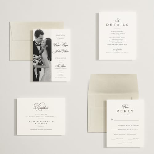 This is a tuxedo petite wedding invitations with standard by Orasie called side by side printing on signature in petite