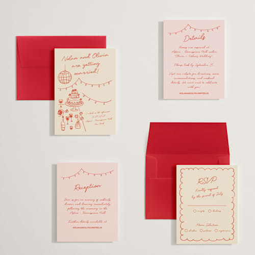This is a sangria spark petite wedding invitations with standard by Zove Ahhh called party on! printing on signature in petite