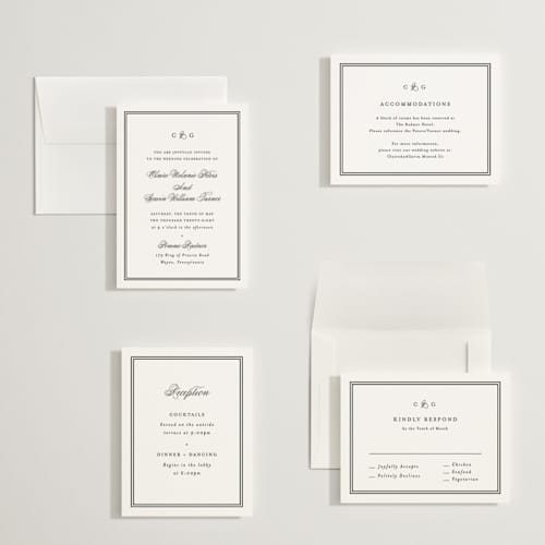 This is a tuxedo petite wedding invitations with standard by Carolyn MacLaren called timeless together printing on signature in petite