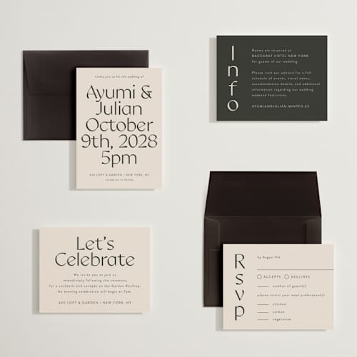 This is a ivory petite wedding invitations with standard by Melanie Kosuge called ayumi printing on signature in petite