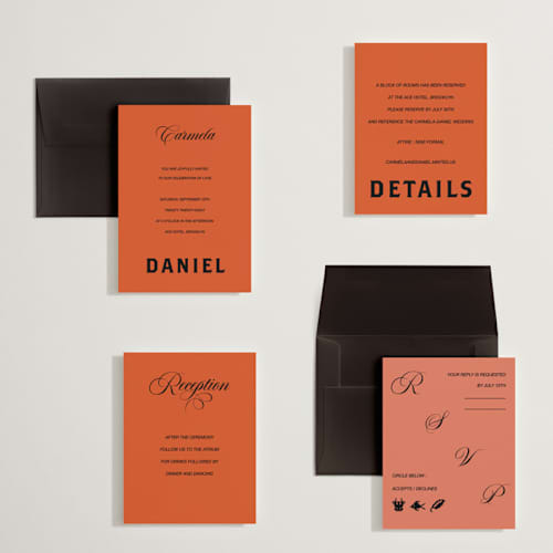 This is a amaro petite wedding invitations with standard by Studio Suku called bold and demure printing on signature in petite