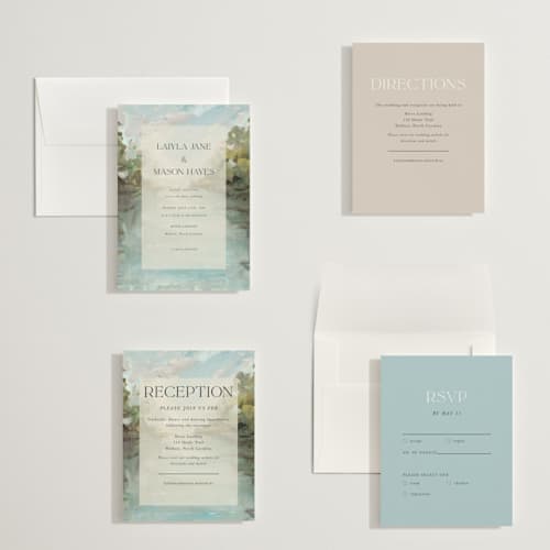 This is a lake petite wedding invitations with standard by Lindsay Megahed called reflections printing on signature in petite