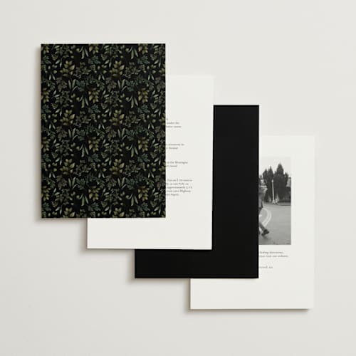 This is a black tie petite wedding invitations with standard by Susan Moyal called botanical love printing on signature in petite