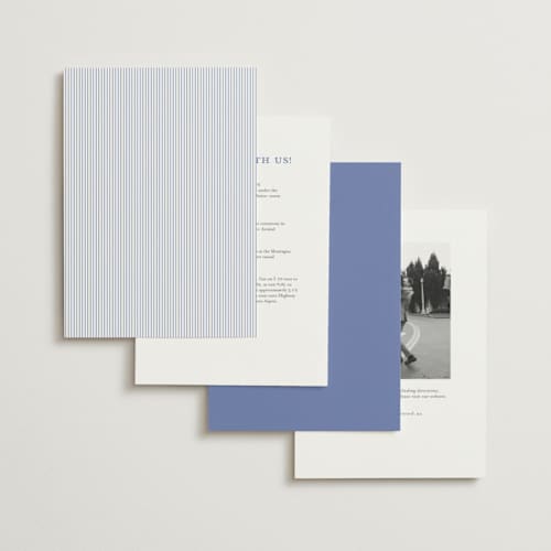 This is a periwinkle petite wedding invitations with standard by Jenna Holcomb called coastal toile printing on signature in petite
