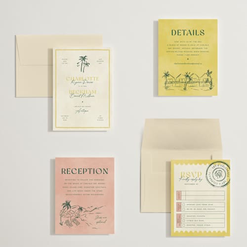 This is a island citrus petite wedding invitations with standard by Pixel and Hank called coastal drift printing on signature in petite