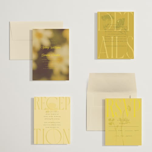 This is a island citrus petite wedding invitations with standard by Morgan Kendall called bloom printing on signature in petite