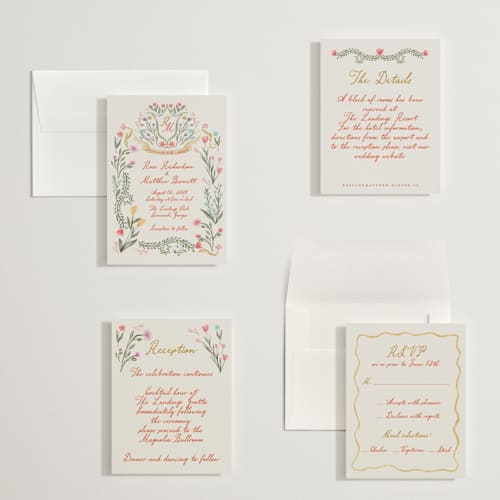 This is a sunset petite wedding invitations with standard by Maja Cunningham called chantilly printing on signature in petite