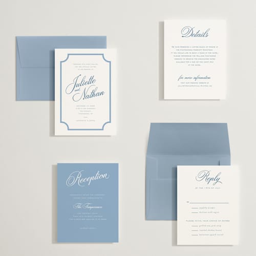 This is a bluebell petite wedding invitations with standard by Jessica Williams called marenza printing on signature in petite