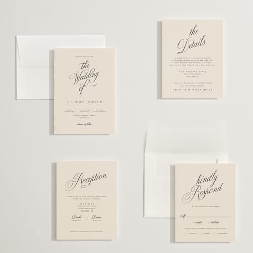 This is a almond petite wedding invitations with standard by Eric Clegg called modern romance printing on signature in petite