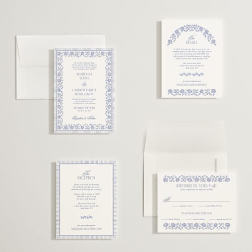 This is a cerulean petite wedding invitations with standard by Jenna Holcomb called embroidered printing on signature in petite