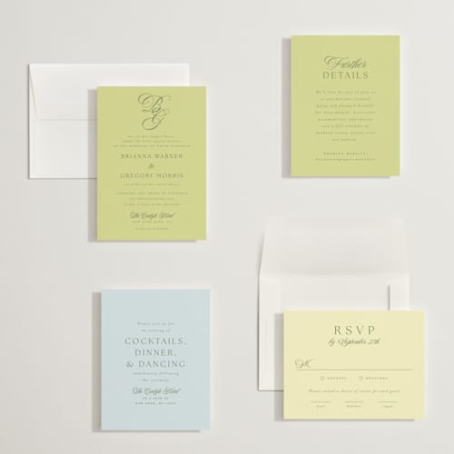 This is a chartreuse petite wedding invitations with standard by Everett Paper Goods called carlyle printing on signature in petite