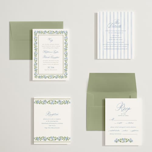 This is a ocean petite wedding invitations with standard by Creo Study called pillowy border printing on signature in petite