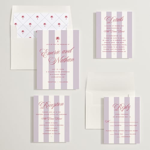 This is a macaroon wedding invitations with standard by Susan Zinader called palm stripes printing on signature in standard
