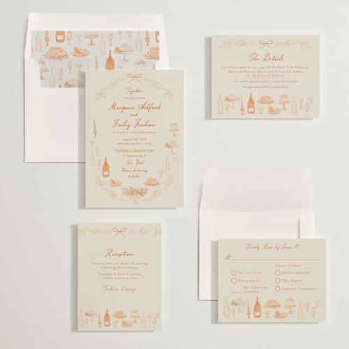 This is a sunset wedding invitations with standard by Elly called dining printing on signature in standard