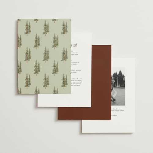 This is a cedar wedding invitations with standard by Elly called whispering pines printing on signature in standard