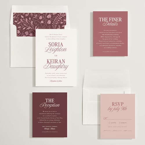 This is a rose wedding invitations with standard by Melanie Kosuge called soria printing on signature in standard