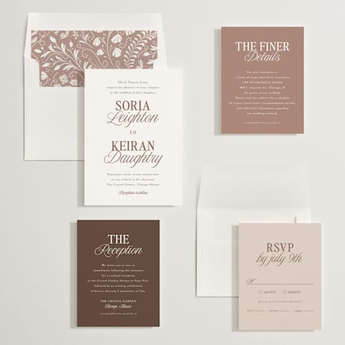 This is a nude wedding invitations with standard by Melanie Kosuge called soria printing on signature in standard