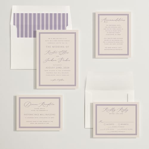 This is a orchid wedding invitations with standard by Hooray Creative called twin border printing on signature in standard