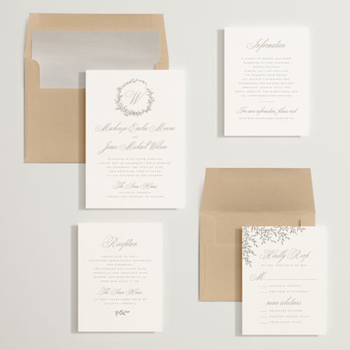 This is a chantilly wedding invitations with standard by Wildfield Paper Co called romantic wreath printing on signature in standard
