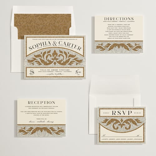 This is a sand wedding invitations with standard by GeekInk Design called floral mosaic printing on signature in standard