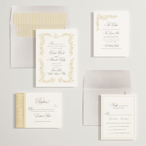 This is a butterscotch wedding invitations with standard by Melinda Denison called romantic garden printing on signature in standard