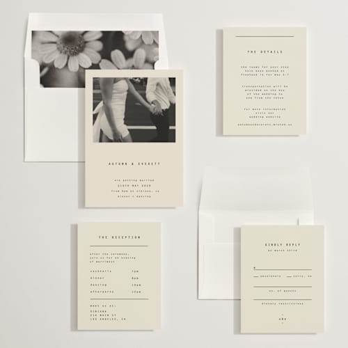 This is a vanilla wedding invitations with standard by Blustery August called nonnette printing on signature in standard